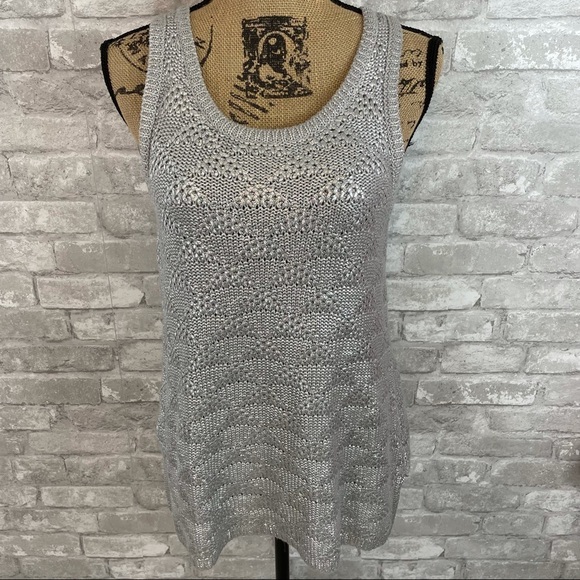 Anthropologie Moth Sana Knit Silver Metallic Sweater Tank - Picture 3 of 7